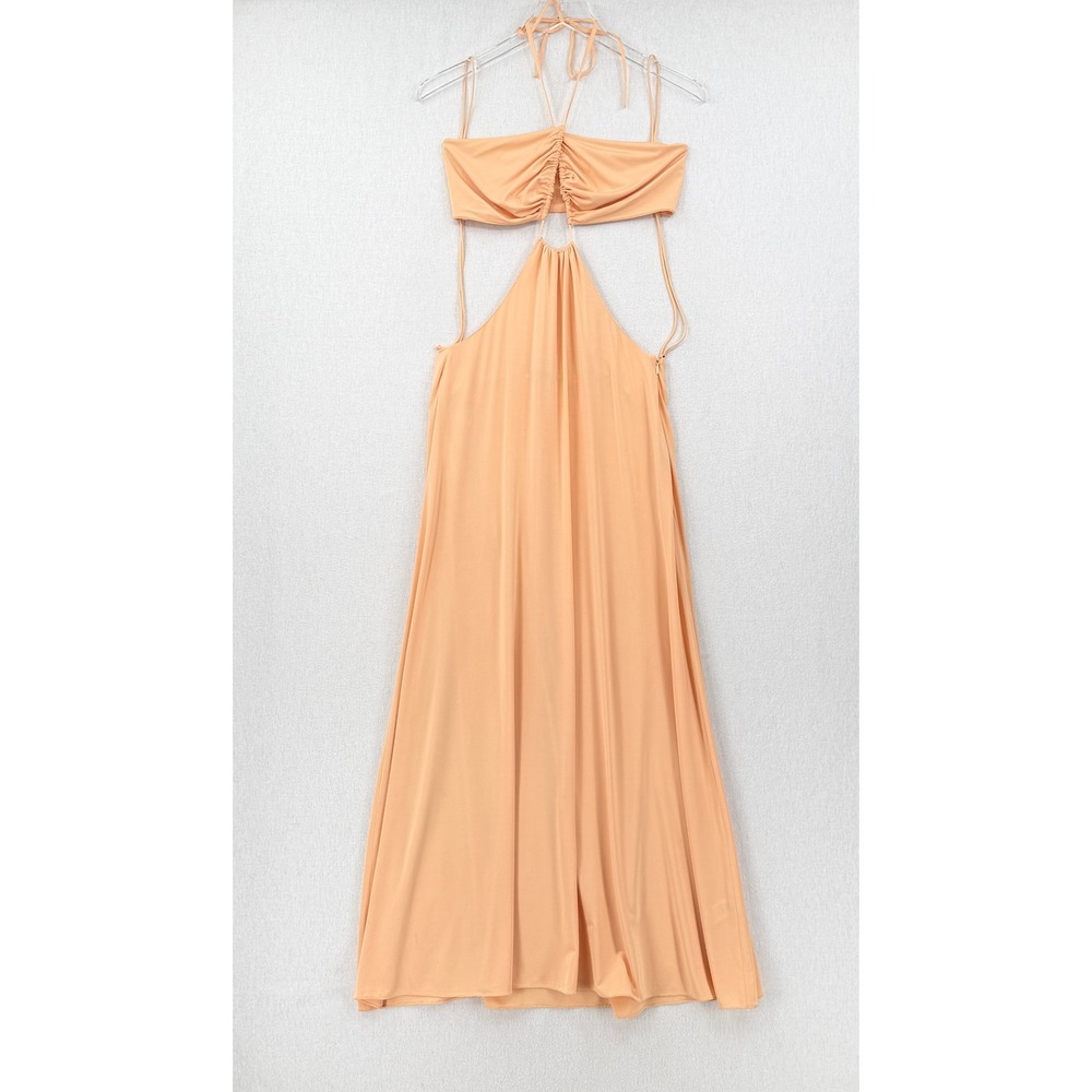 ROSETTA GETTY Ruched Cutout Maxi Dress Women 10 Peach Orange Gown Party Cocktail - Picture 6 of 16